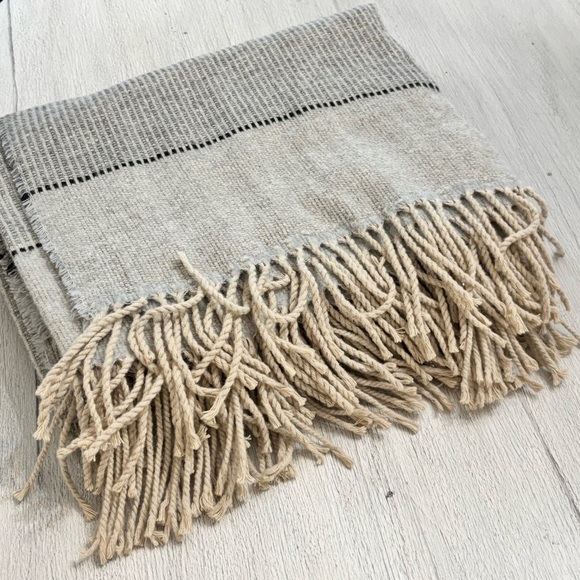 MANIFATTURA LOMBARDA Gray Striped Throw Blanket Knit Wool Blend Italy 54” X 68” - Picture 1 of 4